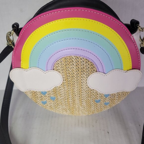 Luv Betsy By Betsey Johnson Rainbow Straw Round Adjustable Crossbody Bag - Picture 7 of 10
